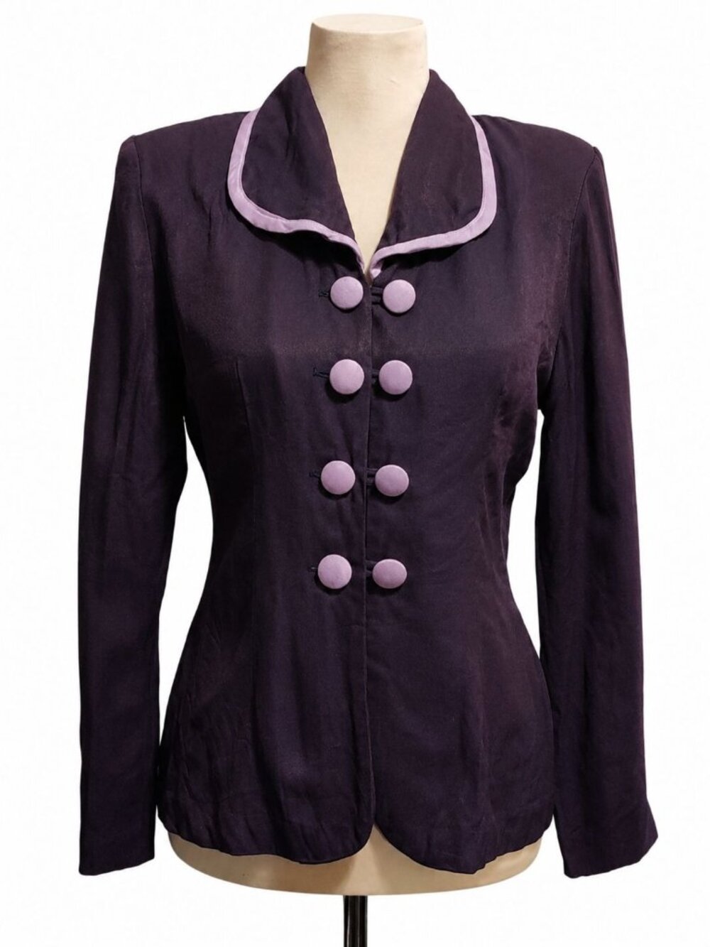 Dani Michaels Size 7 8 Vintage Purple Blazer Lilac Trim Double Breasted Jacket